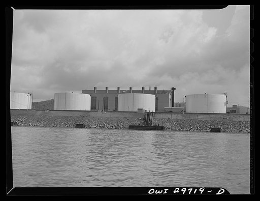Charleston (vicinity), West Virginia. Gasoline storage tanks on the Kanawha River