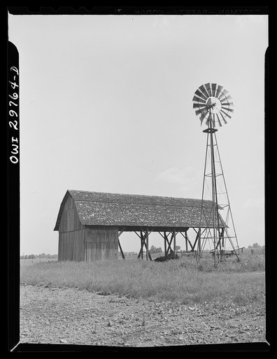 Point Pleasant, West Virginia. An open barn and windmill on the farm of C.C. Lewis and sons