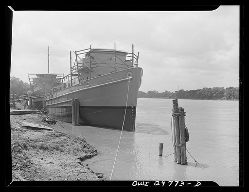 Untitled photo, possibly related to: Point Pleasant, West Virginia. The bow of a United States Army landing craft at the Marietta manufacturing company