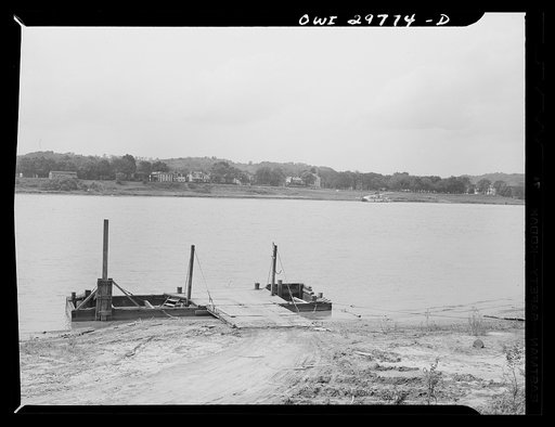 Untitled photo, possibly related to: Point Pleasant (vicinity), West Virginia. A towboat going up the Ohio River