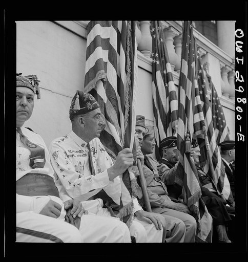 Arlington Cemetery, Arlington, Virginia. American Legion color bearer at the Memorial Day services in the amphitheater