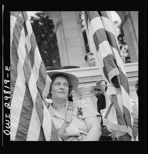 Arlington Cemetery, Arlington, Virginia. American Legion color bearer at the Memorial Day services in the amphitheater