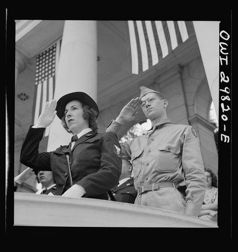 Arlington Cemetery, Arlington, Virginia. A WAVE (Women Accepted for Volunteer Emergency Service) and a soldier at the Memorial Day services