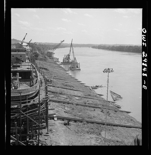 Point Pleasant, West Virginia. Ways for side launching of United States Army landing crafts at the Marietta Manufacturing Company