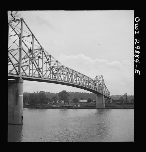 Untitled photo, possibly related to: Point Pleasant (vicinity), West Virginia. Bridges over the Kanawha River