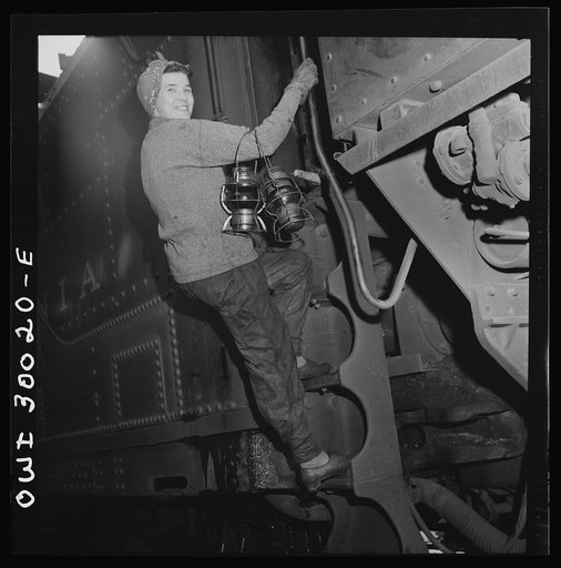 Pitcairn, Pennsylvania. Mrs. Mary Ankrom, twenty-eight, mother of six children, employed at the Pennsylvania Railroad engine house as a locomotive preparer, earning fifty-eight cents per hour. Her father takes care of her children while she is working