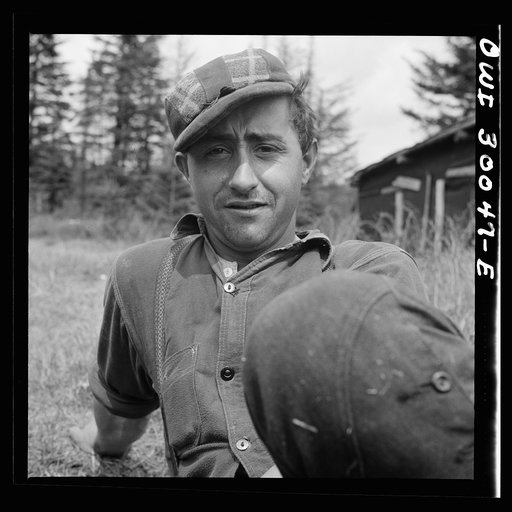 Untitled photo, possibly related to: Spring pulpwood drive on the Brown Company timber holdings in Maine. French-Canadian woodsman