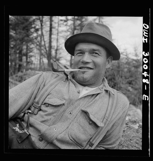 Spring pulpwood drive on the Brown Company timber holdings in Maine. French-Canadian woodsman
