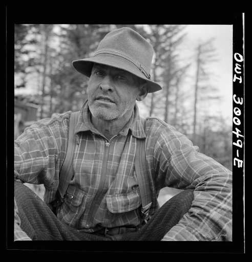 Spring pulpwood drive on the Brown Company timber holdings in Maine. French-Canadian woodsman