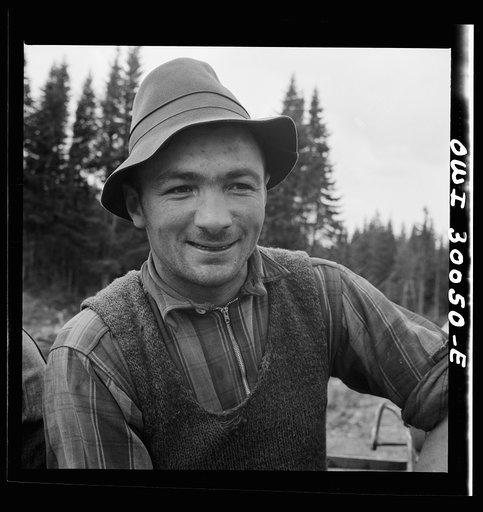 Spring pulpwood drive on the Brown Company timber holdings in Maine. French Canadian woodsman