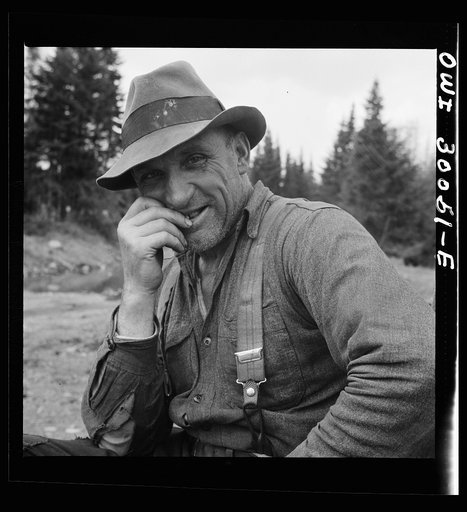 Spring pulpwood drive on the Brown Company timber holdings in Maine. French Canadian woodsman