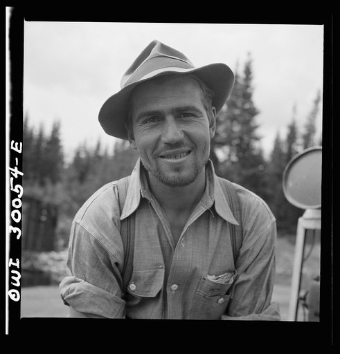 Untitled photo, possibly related to: Spring pulpwood drive on the Brown Company timber holdings in Maine. French-Canadian woodsman