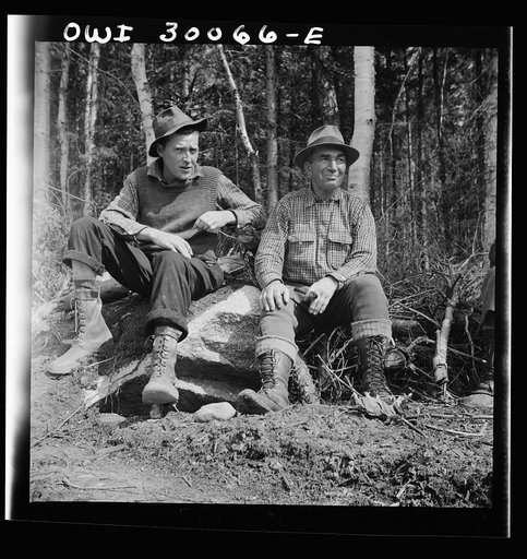 Spring pulpwood drive on the Brown Company timber holdings in Maine. French-Canadian woodsmen