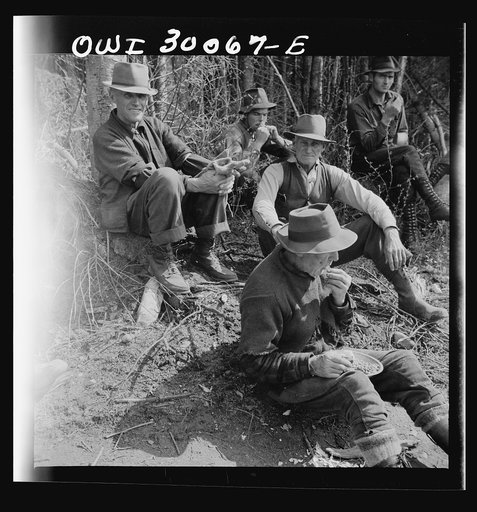 Untitled photo, possibly related to: Spring pulpwood drive on the Brown Company timber holdings in Maine. French-Canadian woodsmen