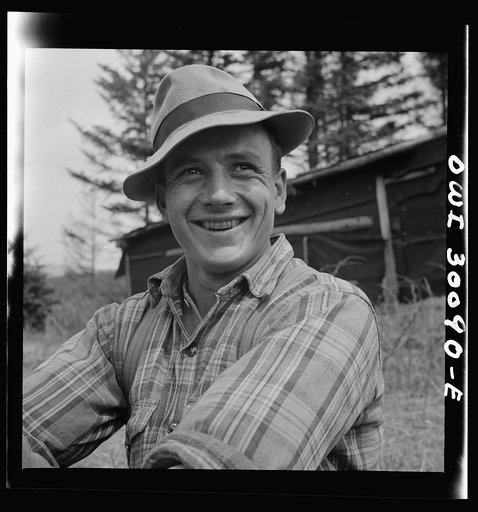 Spring pulpwood drive on the Brown Company timber holdings in Maine. French-Canadian woodsman