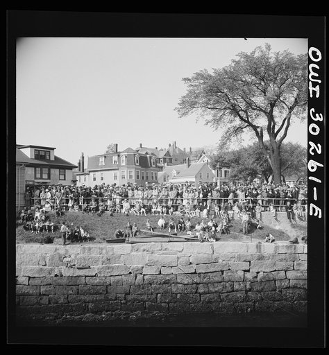 Gloucester, Massachusetts. Memorial services for fishermen lost at sea. Citizens gathered on the banks near the sea