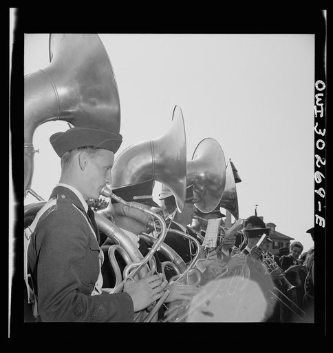 Gloucester, Massachusetts. Memorial Day, 1943. American Legion band playing at the Memorial service