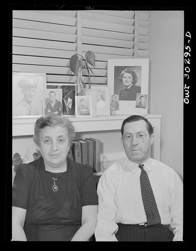 Untitled photo, possibly related to: New York, New York. Mr. Andrew and Mrs. Rose Carrendeno, Italian-Americans who have three sons in the armed forces
