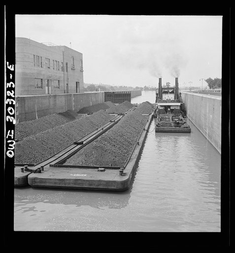 Gallipolis, Ohio. Coal barges passing through locks