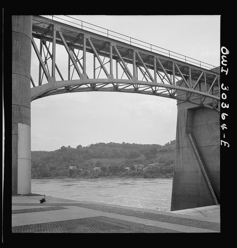 Untitled photo, possibly related to: Gallipolis, Ohio. Roller dam showing how river barrier is raised or lowered