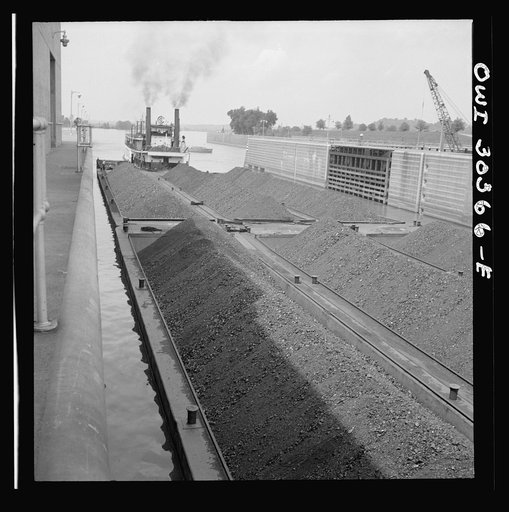 Gallipolis, Ohio(?). Coal barges entering locks