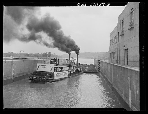 Coal barges pushing through Gallipolis locks