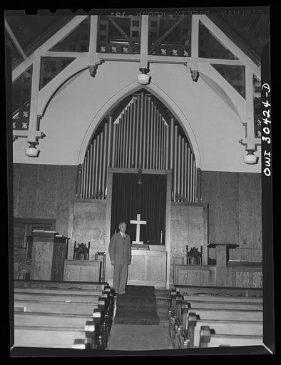 Pastor and inside of church at Point Pleasant, West Virginia