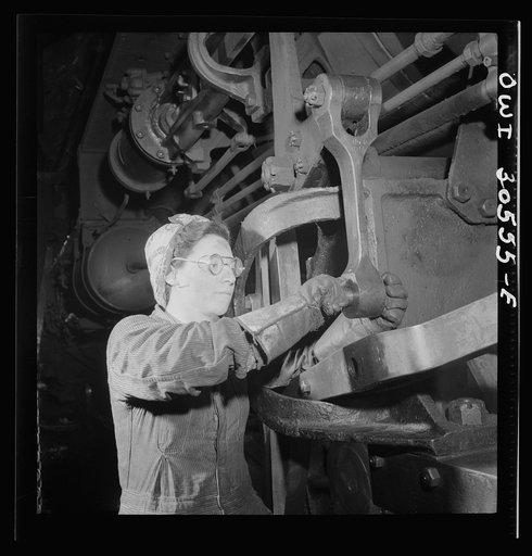 Pitcairn, Pennsylvania. Mrs. Jennie Wensel, mother of two children employed as a machinist's helper in the Pennsylvania railroad yards, earning seventy-two cents an hour
