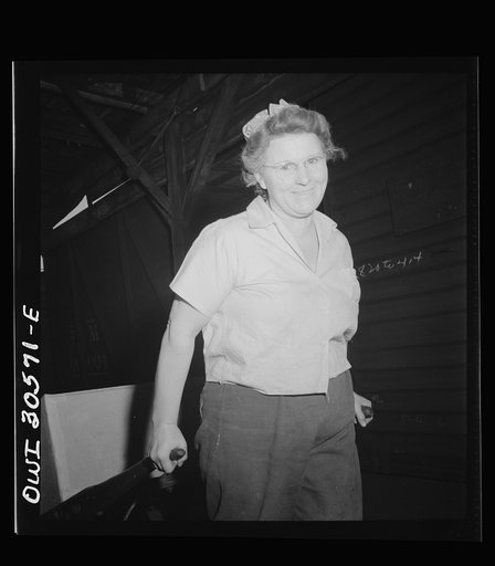 Pitcairn, Pennsylvania. Mrs. Naomi Stroke, thirty-nine, mother of five children, employed as a trucker for the Pitcairn transfer, Pennsylvania Railroad, earns sixty-eight cents per hour. Her husband is a coal miner. She is trucking freight