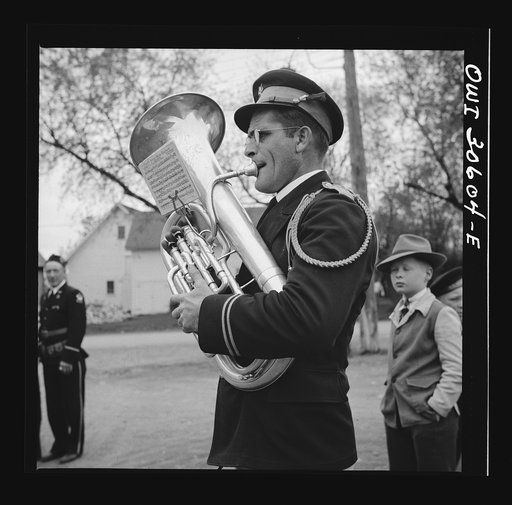 Ashland, Aroostook County, Maine. Brass player in the town band during the Memorial Day ceremonies