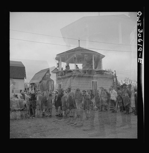 Untitled photo, possibly related to: Ashland, Aroostook County, Maine. There were only boys and girls, women, and old men at the Memorial Day ceremonies. The parade marched through nearly deserted streets