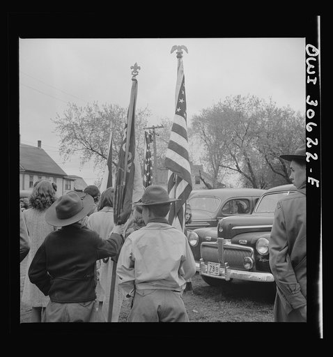 Untitled photo, possibly related to: Ashland, Aroostook County, Maine. Even with gasoline rationed, many people attended the Memorial Day ceremonies in cars