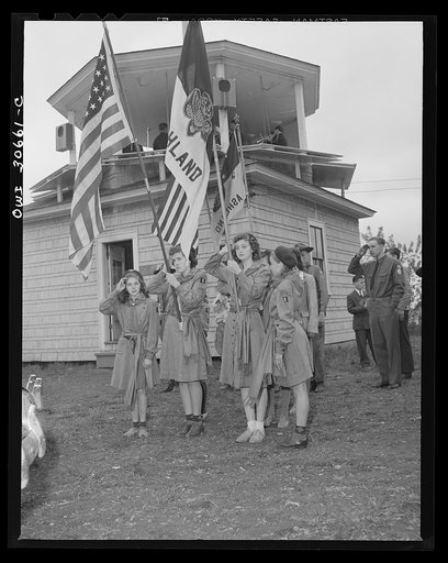 Untitled photo, possibly related to: Ashland, Aroostook County, Maine. There were only boys and girls, women, and old men at the Memorial Day ceremonies. The parade marched through nearly deserted streets