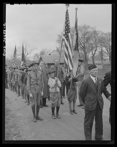 Untitled photo, possibly related to: Ashland, Aroostook County, Maine. Only young men who participated in the ceremonies marched in the Memorial Day parade; there were almost none in the audience