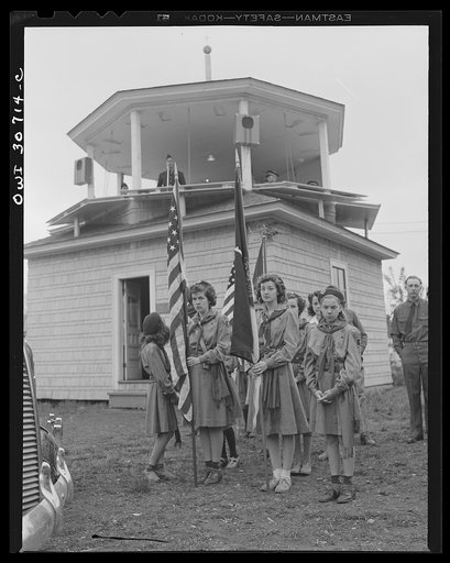 Untitled photo, possibly related to: Ashland, Aroostook County, Maine. There were only boys and girls, women, and old men at the Memorial Day ceremonies. The parade marched through nearly deserted streets