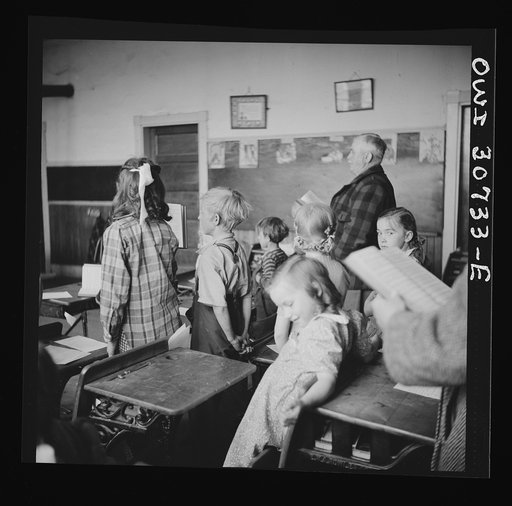 Buffalo Hill, Aroostook County, Maine. Congregational choir services held in one-room schoolhouse in isolated rural community