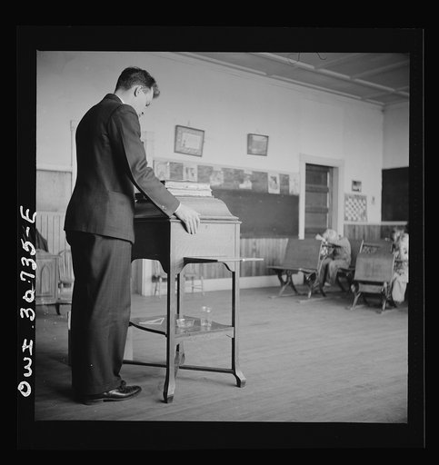 Buffalo Hill, Aroostook County, Maine. Congregational choir services held in one-room schoolhouse in isolated rural community