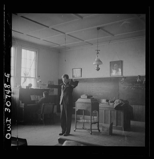 Buffalo Hill, Aroostook County, Maine. Congregational choir services held in one-room schoolhouse in isolated rural community