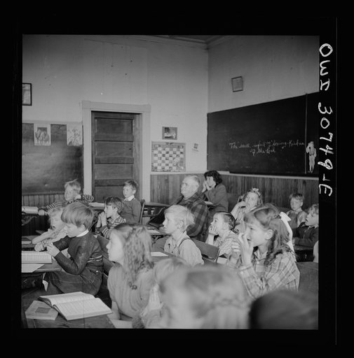 Buffalo Hill, Aroostook County, Maine. Congregational choir services held in one-room schoolhouse in isolated rural community