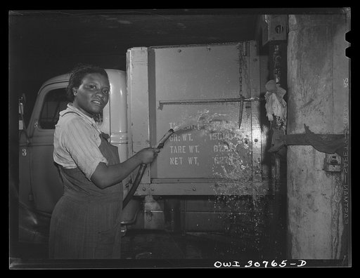 Pittsburgh, Pennsylvania. Lillie Smith, working as a car washer in a garage, earns fifty-five cents per hour. She formerly did housework but likes this much better; she has one brother in the U.S. Army
