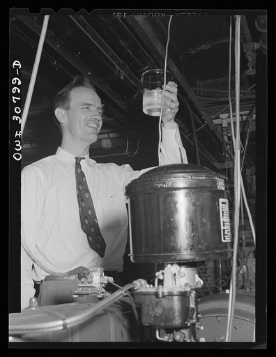Washington, D.C. Testing substitute gasoline and measuring the degree of wear which it produces on an automobile engine cylinder at the U.S. Bureau of Standards
