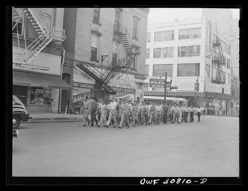 Untitled photo, possibly related to:  Houston, Texas. Inducted men marching to the reception center