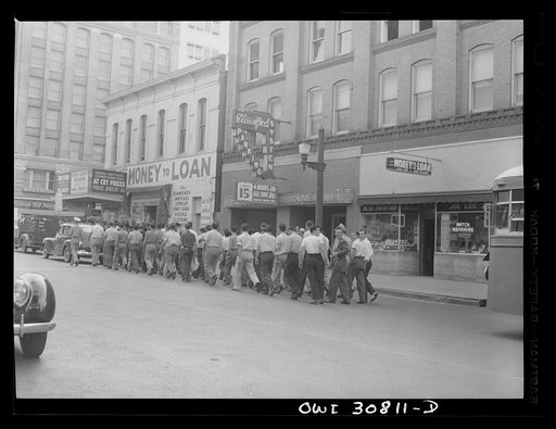 Untitled photo, possibly related to:  Houston, Texas. Inducted men marching to the reception center