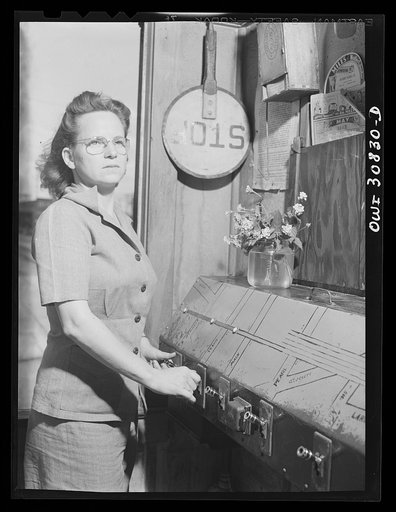 Untitled photo, possibly related to: Beaumont, Texas. Lady who operates block signals for railroad crossing