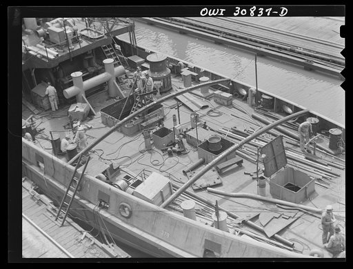 Untitled photo, possibly related to: Beaumont, Texas. Tugboat under construction at the Pennsylvania shipyards