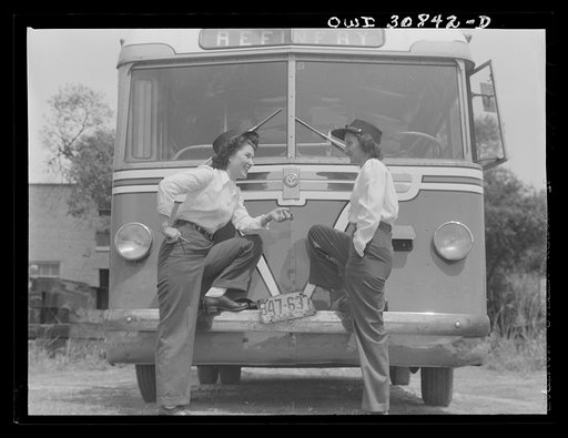 Beaumont, Texas. Miss Helen McCabe and Mrs. Ruth Gallagher, bus drivers