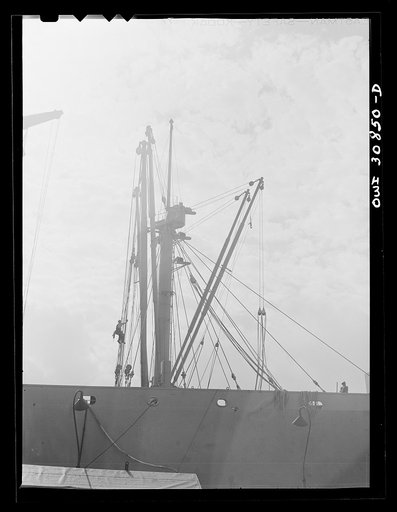 Untitled photo, possibly related to: Beaumont, Texas. Booms on cargo vessels under construction at the Pennsylvania shipyards