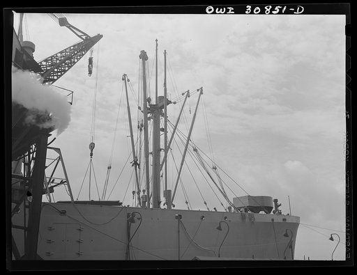 Beaumont, Texas. Booms on cargo vessels under construction at the Pennsylvania shipyards