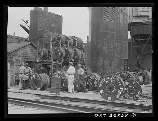 Beaumont, Texas. Coils of cable at the Pennsylvania shipyards