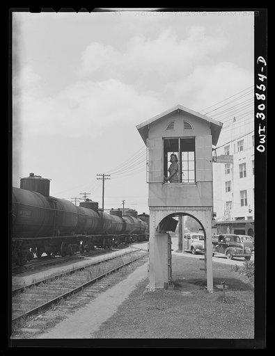 Beaumont, Texas. Lady in a railroad signal tower